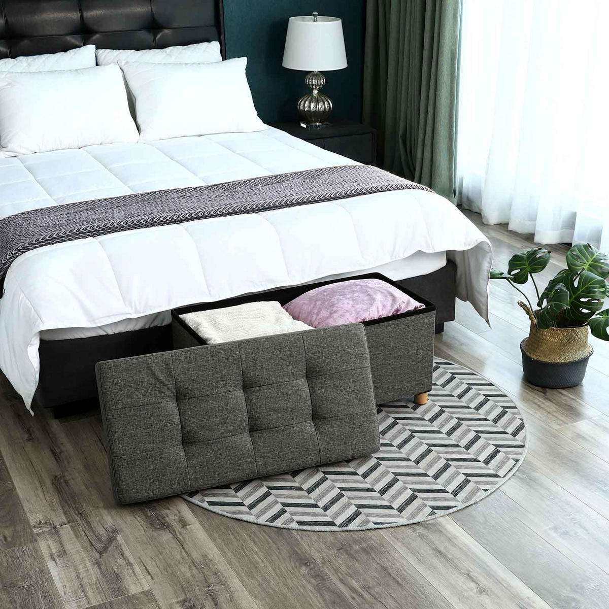 SITZTRUHE SITZBANK - Grau, Holzwerkstoff (38/40/76cm) - Hansiro