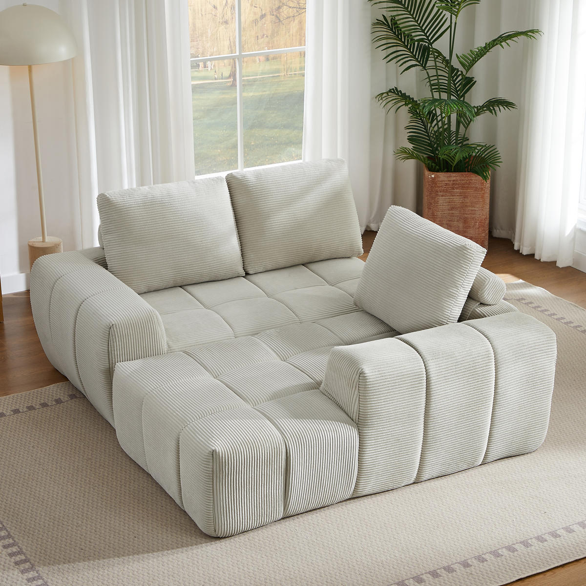 ECKSOFA Cord Beige - Beige, Textil (255/162cm) - WISHDOR