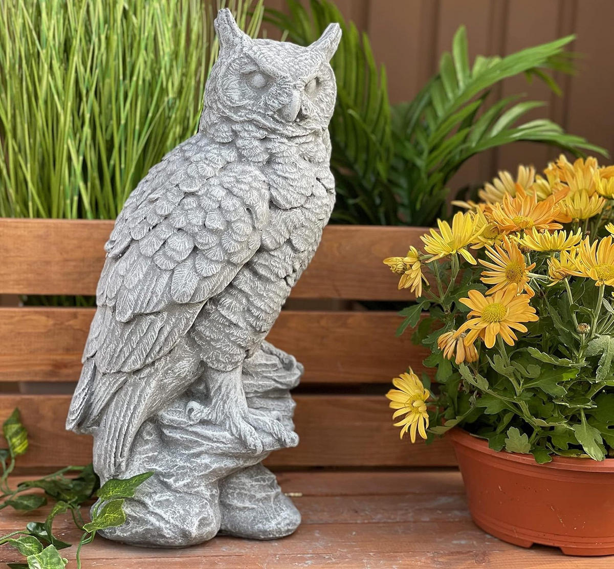 STEINFIGUR Eule Uhu groß naturgetreu frostfest Steinguss - Grau, Stein (20/41/16cm) - stoneandstyle