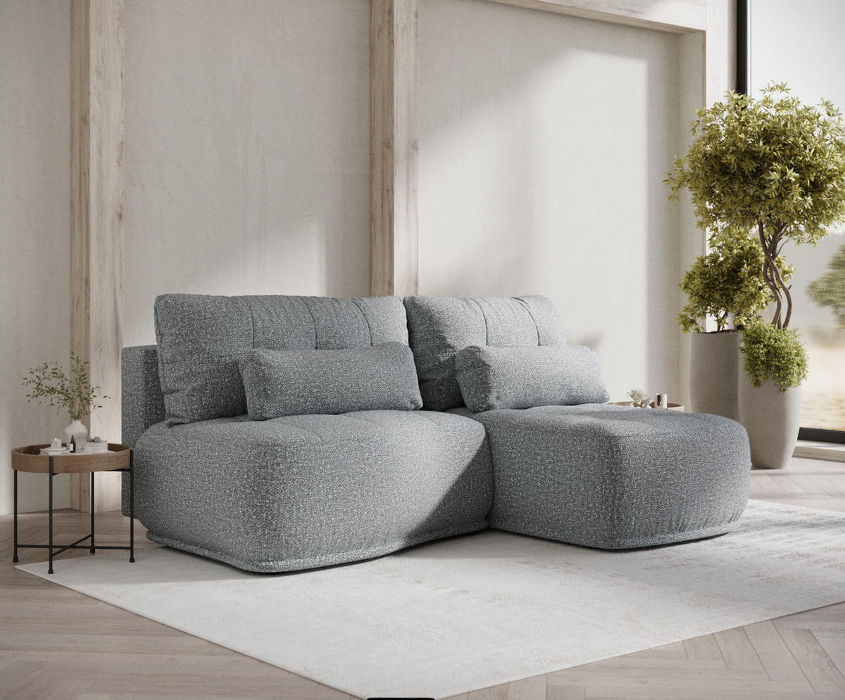 ECKSOFA MIT SCHLAFFUNKTION Batu Grau Plüschstoff - Schwarz/Grau, Holz/Holzwerkstoff (223/158cm) - Maison de Reve