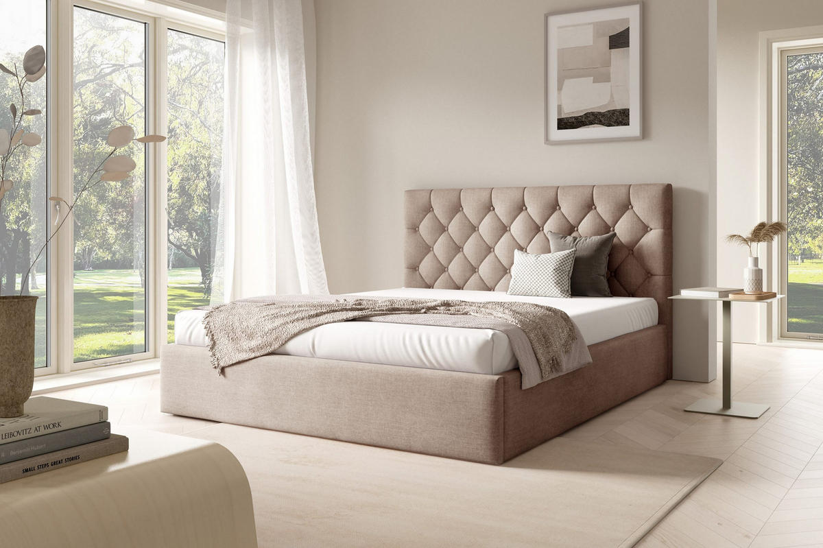 POLSTERBETT BEZA IV - Dunkelbeige - Hellbraun, Holz/Textil (140/200cm) - AN-Moebel 4u