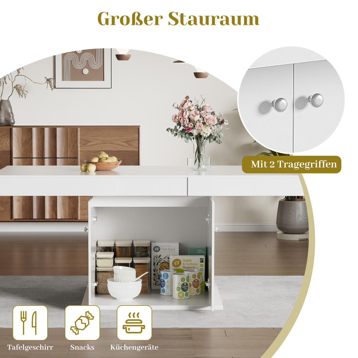 JEDILNA miza 140/180/80/76 cm z avtomatskim raztezanjem in prostorom za shranjevanje, bela - bela, leseni material (180/80/76cm) - Redom