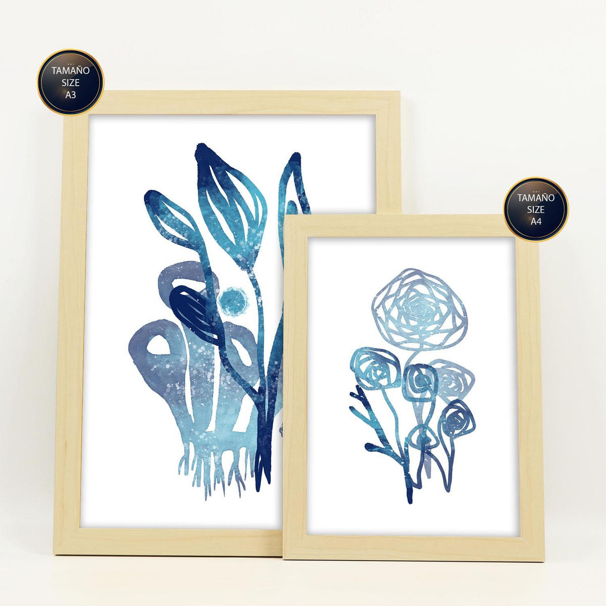POSTER Set Mit 6 Immer Noch Natur In Blume Zusammenfassung Ästhetische Dekorative Gemälde Für Ihr Wohnzimmer Zuhause A3 & A4 Rahmen Aus Hellem Holz - Beige, Papier (29/3cm) - Nacnic
