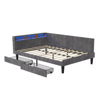 POLSTERBETT 140x200 cm, Stauraumkopf mit Ablagen, 2 Schubladen, LED und USB, Samt in Grau - Grau, Holz (140/200cm) - BRILVERDE