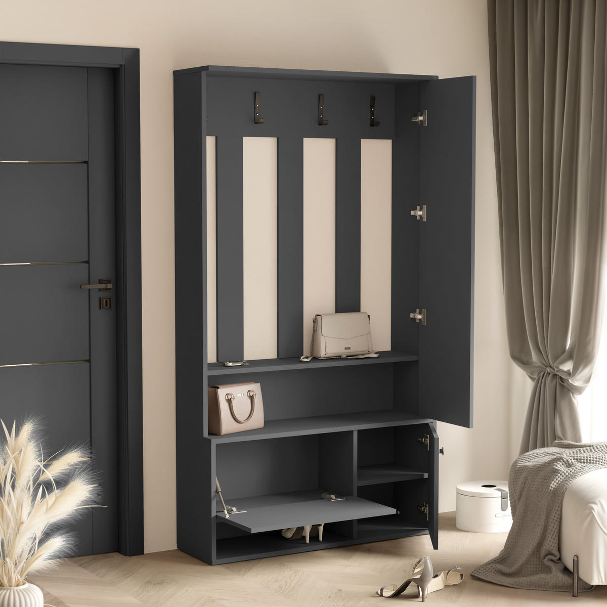 GARDEROBENSCHRANK GLASSY in 100/33/191 cm Graphit - Schwarz/Graphitfarben, Holzwerkstoff/Metall (100/191/33cm) - Idohome