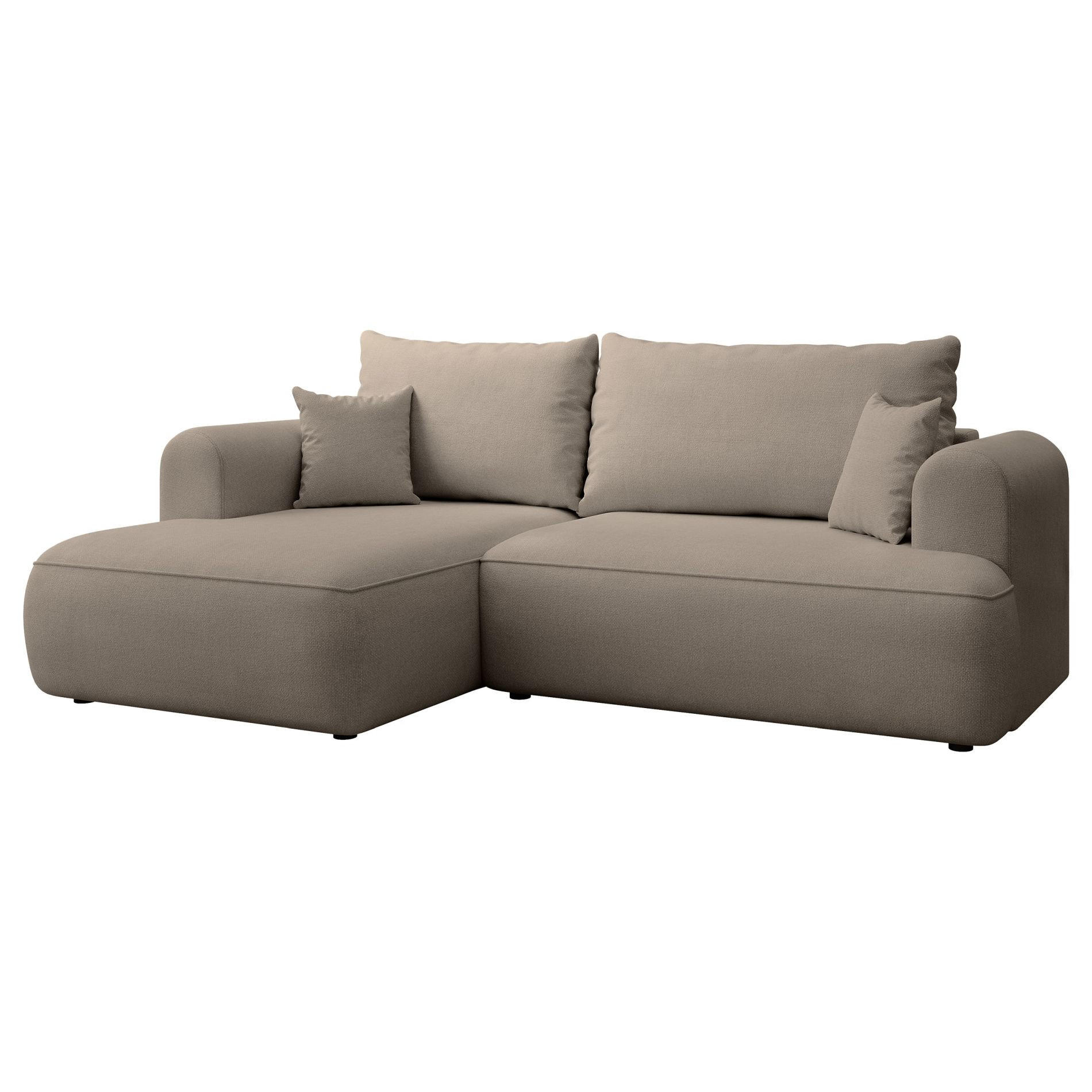 ECKSCHLAFSOFA Ovo Mini Greige Easy-Clean-Chenille-Bezug - Taupe/Schwarz, Kunststoff/Textil (238/156cm) - Selsey