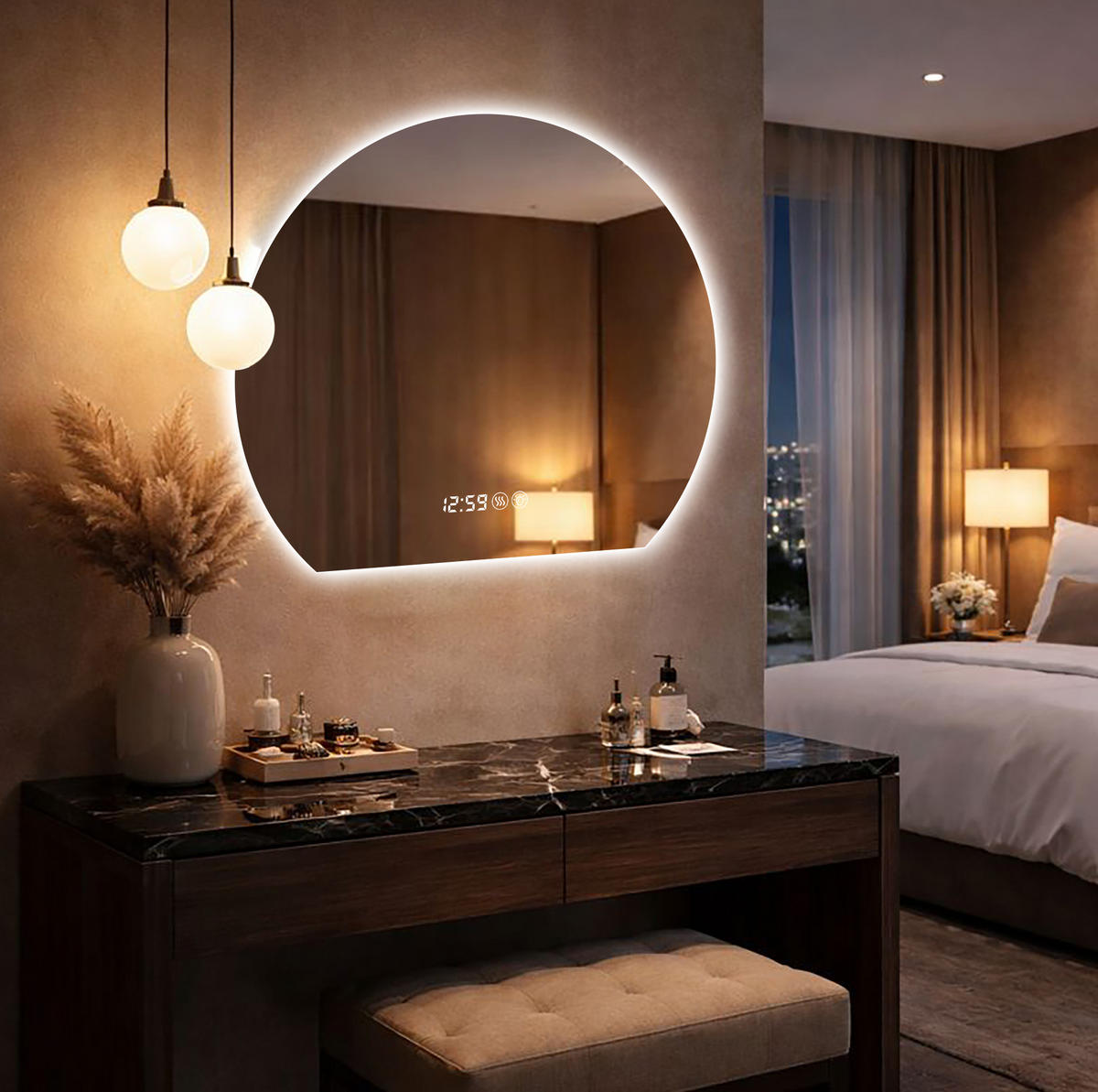 LED Badezimmerspiegel 80x72x2.5cm Silber, dimmbar mit 3 Lichtfarben, Entspiegelung & Smart-Display - Silberfarben, Glas (2.5/80/72cm) - Modfu