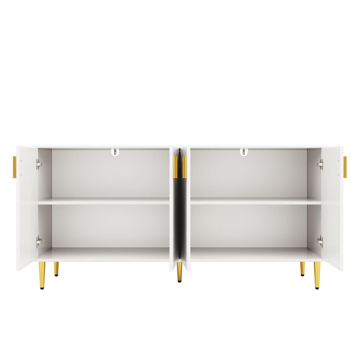 SIDEBOARD Weiß aus MDF mit Wellenfront und goldfarbenen Griffen, 152/40/75 cm, Weiß - Weiß, Holzwerkstoff (40/75/152cm) - Redom