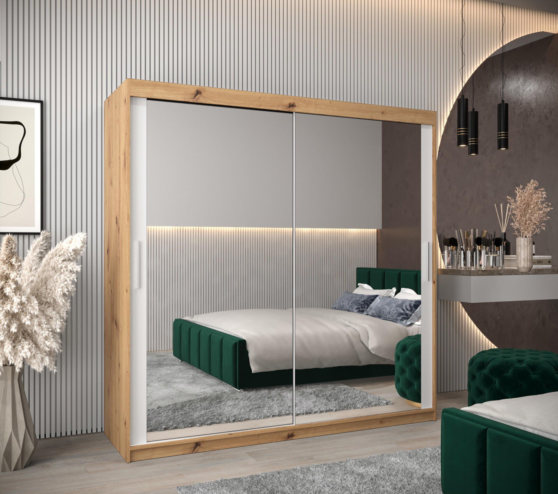 SCHWEBETÜRENSCHRANK 200/200/62 2-türig - Silberfarben/Weiß, Holz/Kunststoff (200/200/62cm) - Abiks Möbel