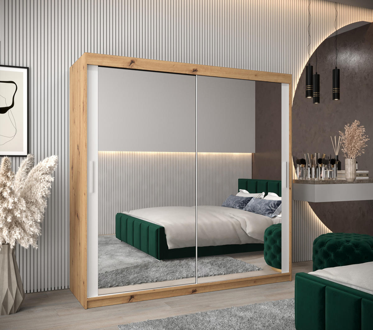 SCHWEBETÜRENSCHRANK 200/200/62 2-türig - Silberfarben/Weiß, Holz/Kunststoff (200/200/62cm) - Abiks Möbel