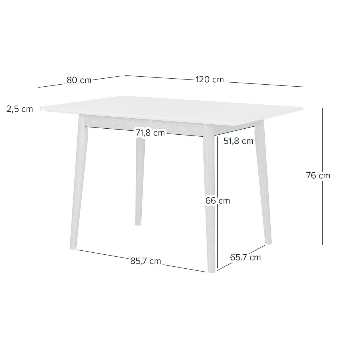 ESSTISCH - Eiche teilmassiv - Weiß, Holzwerkstoff (80/120/76cm) - home24