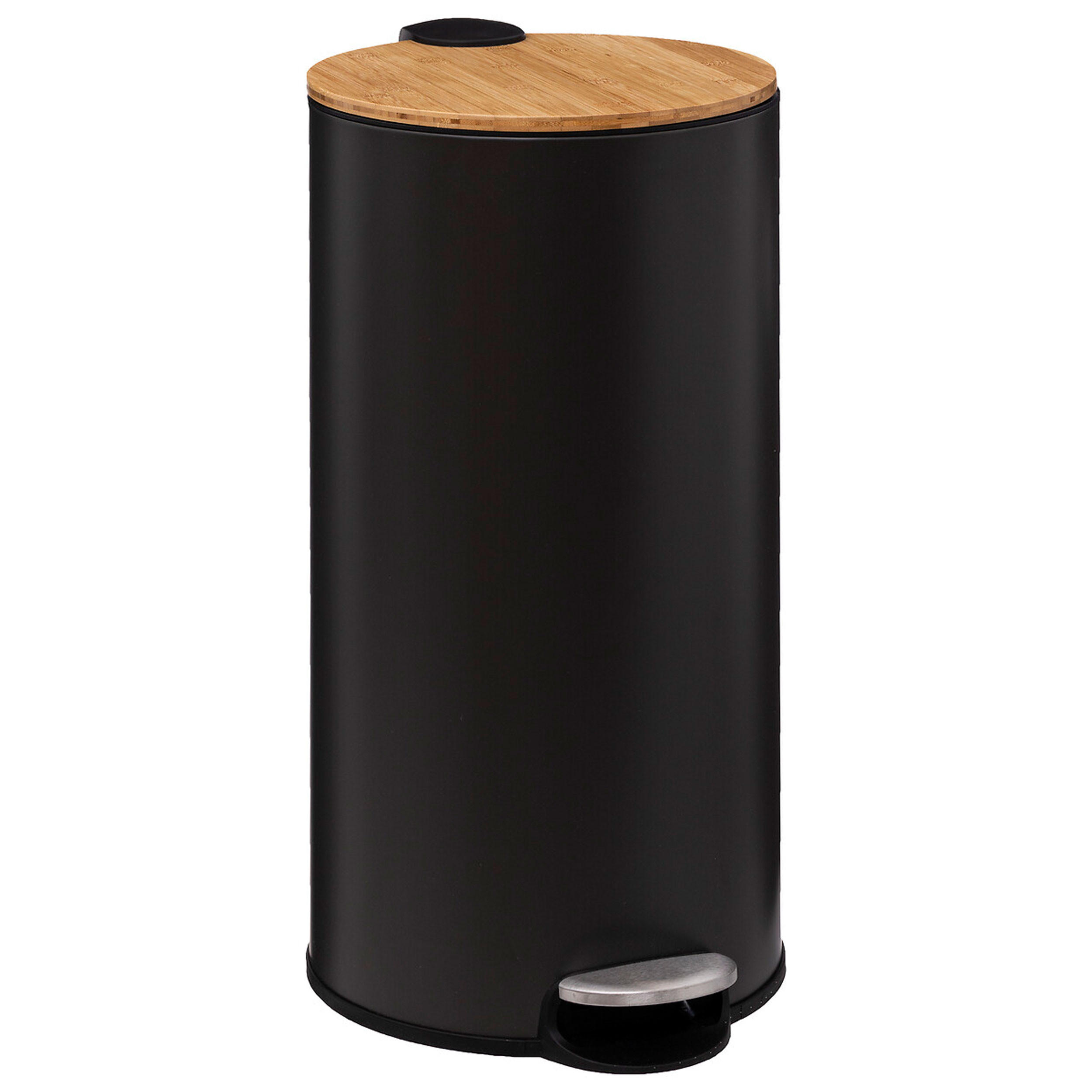 ABFALLEIMER Modern Color, Stahl, Bambus, Kunststoff, Schwarz, 30 Liter - Schwarz, Metall (29.2/59.5/37.7cm) - 5five Simply Smart