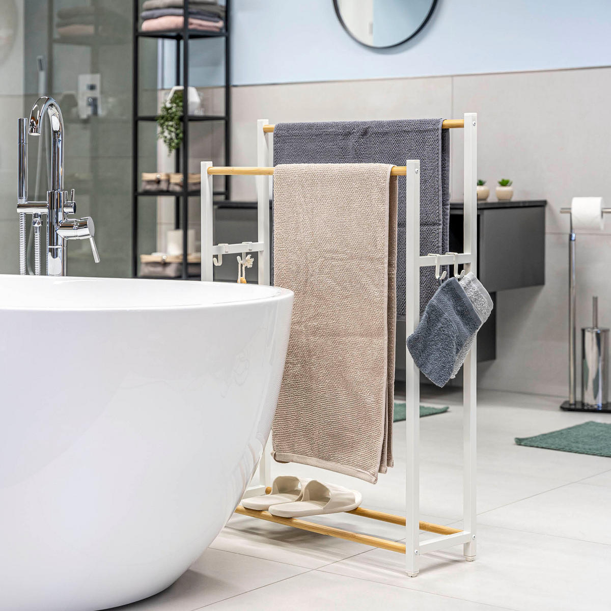 STAND-HANDTUCHHALTER, Metall, weiß - Weiß, Metall (65/96/21cm) - eluno