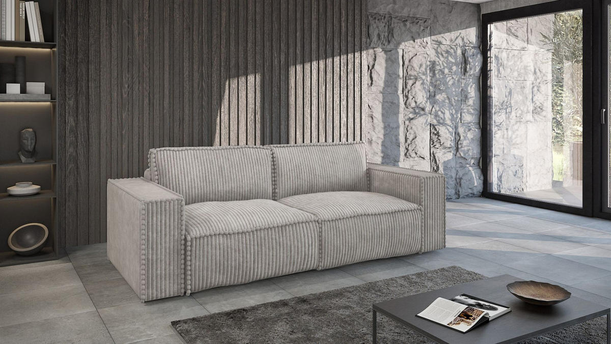 SOFASET Vajana 3-2-1 - Hellgrau, Holzwerkstoff/Textil (240/86/102cm) - Fun Möbel