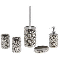 BADEZIMMER Set 5-teilig Keramik silber Tirua - Silberfarben, Keramik (13/34/11cm) - Beliani