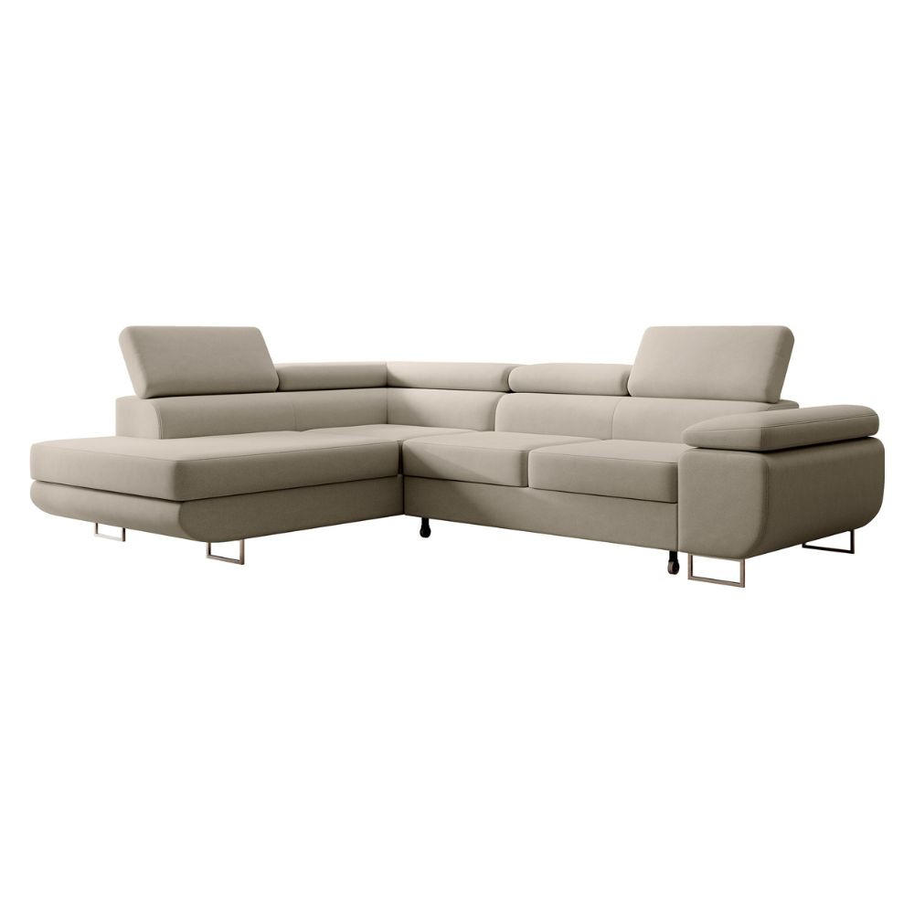 ECKSOFA Stevil Graubeige Velours - Greige/Silberfarben, Textil/Metall (275/203cm) - Selsey