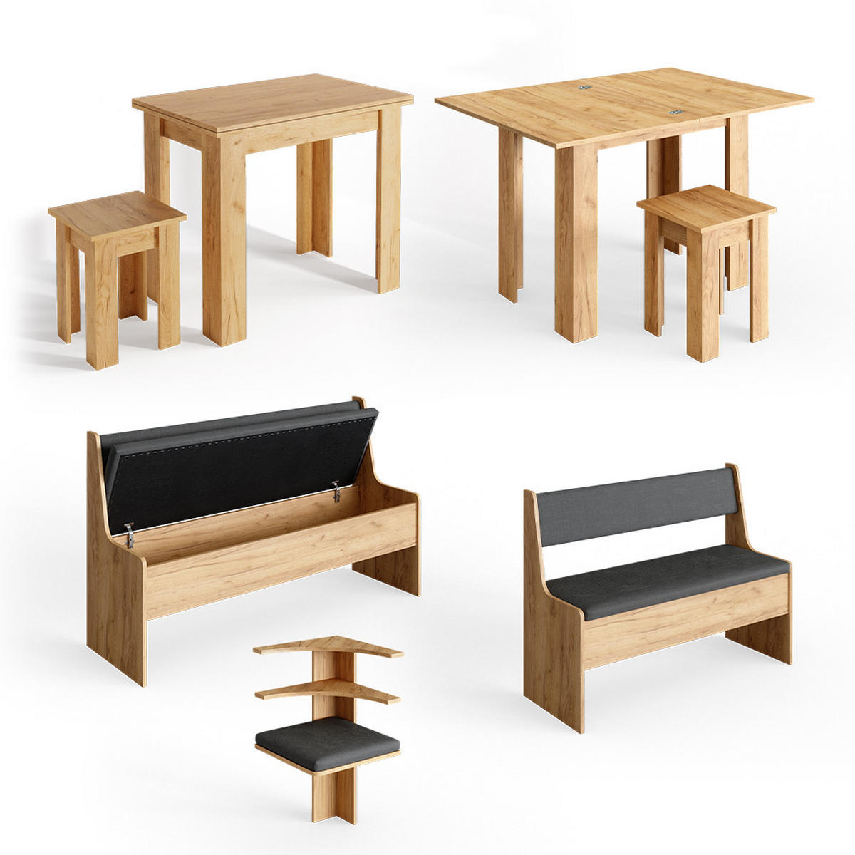 ECKBANKGRUPPE Roman Goldkraft Eiche 180 x 41.5 cm mit Tisch - Honigeiche/Anthrazit, Holzwerkstoff (180/80/150cm) - Vicco