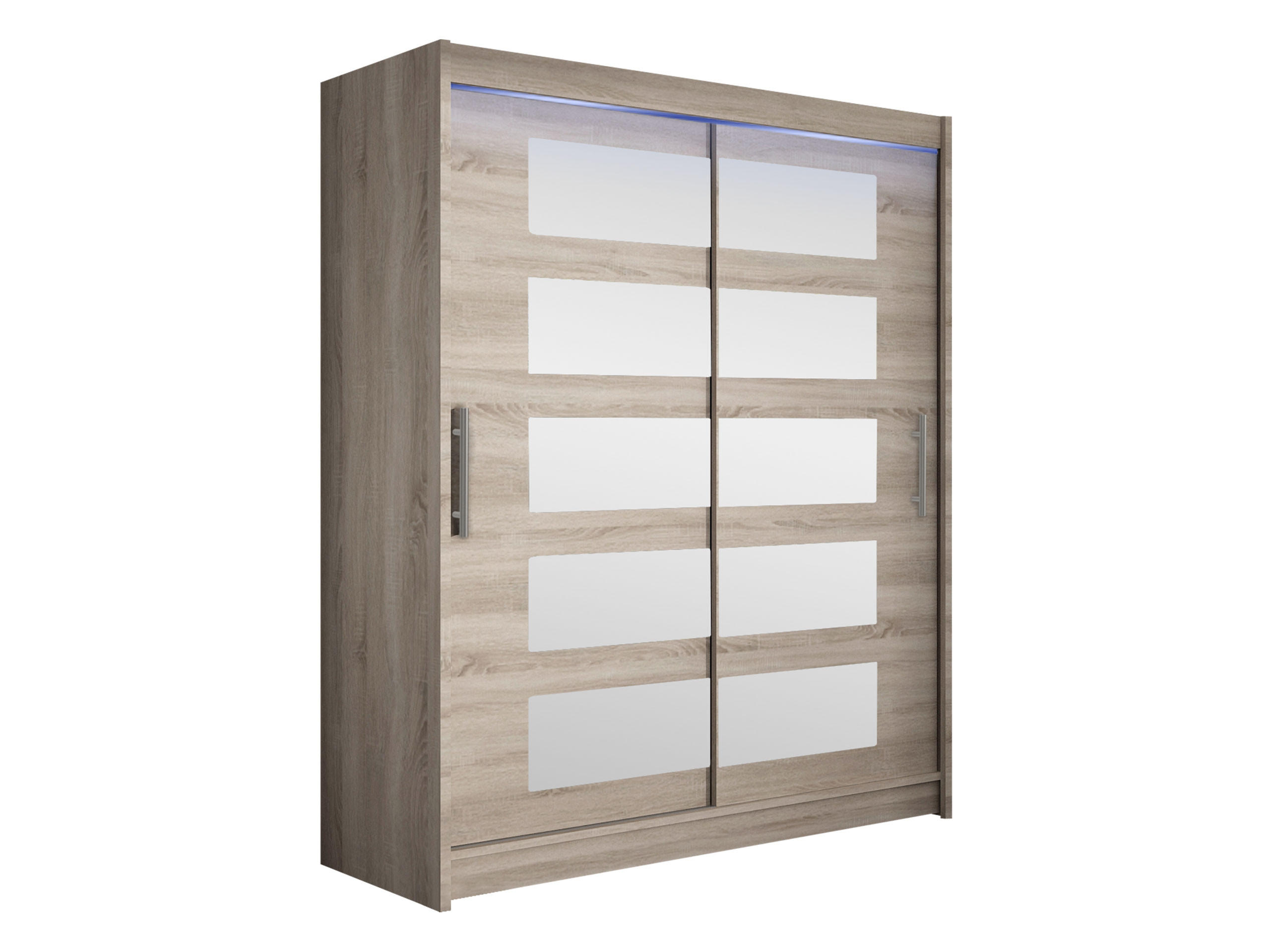SCHWEBETÜRENSCHRANK Westa V, mit RGB LED Beleuchtung - Silberfarben/Trüffeleichefarben, Holzwerkstoff/Metall (150/200/58cm) - MIRJAN24