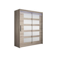 SCHWEBETÜRENSCHRANK Westa V, mit RGB LED Beleuchtung - Silberfarben/Trüffeleichefarben, Holzwerkstoff/Metall (150/200/58cm) - MIRJAN24