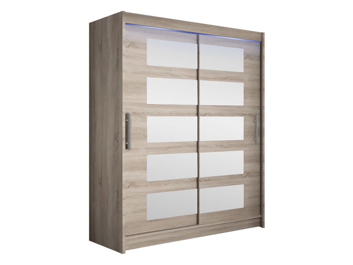 SCHWEBETÜRENSCHRANK Westa V, mit RGB LED Beleuchtung - Silberfarben/Trüffeleichefarben, Holzwerkstoff/Metall (150/200/58cm) - MIRJAN24