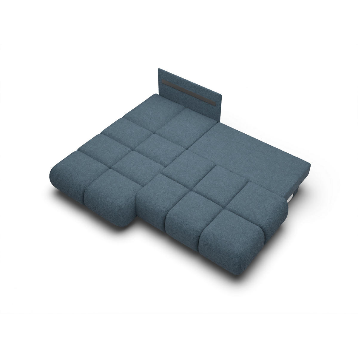 ECKSOFA CORSO L-S Blau Boucle-Stoff mit Schlaffunktion - Blau, Holz (230/177cm) - MASSENO