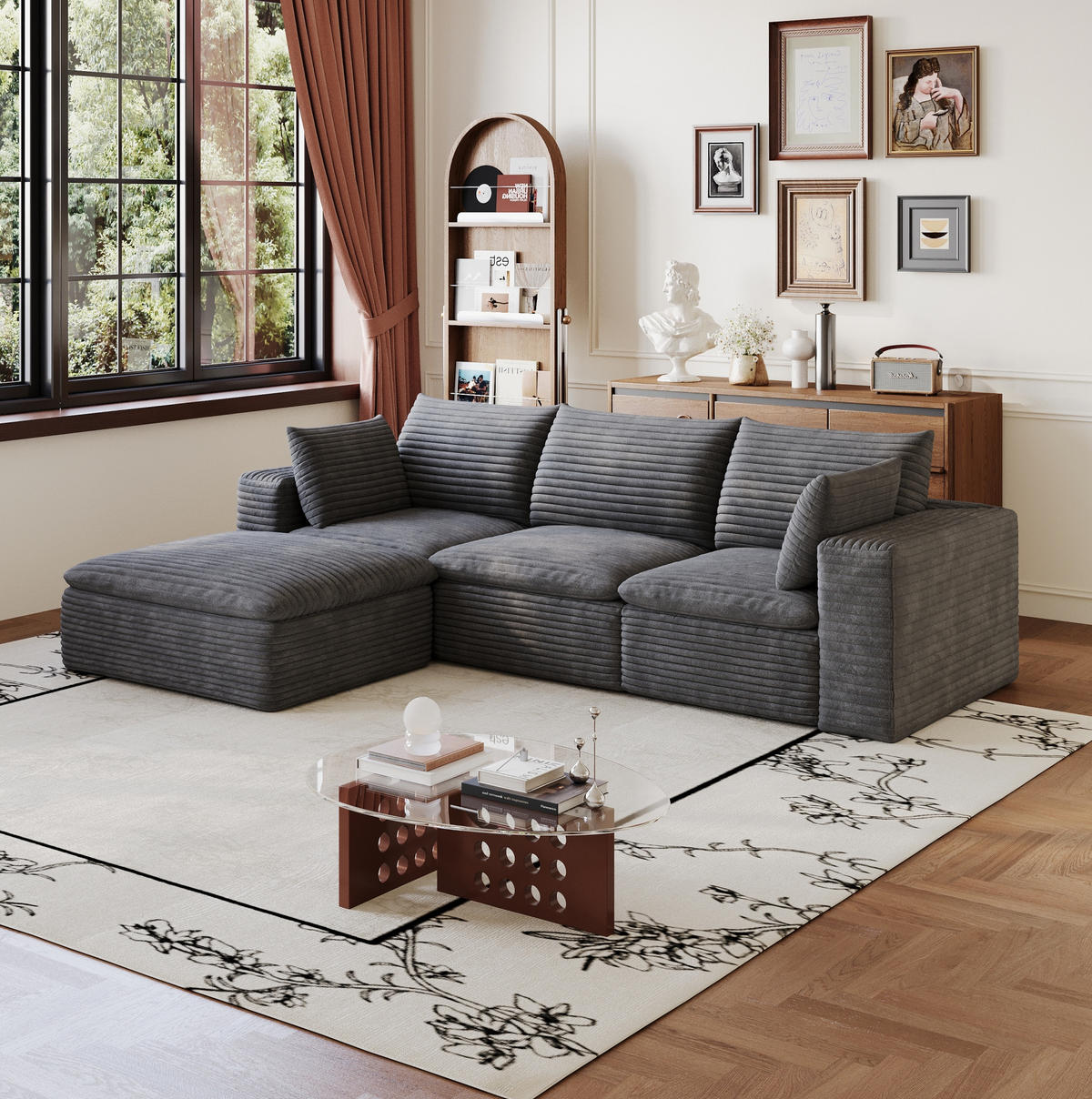 ECKSOFA aus Stoff 260 cm Dunkelgrau ohne Montage mit abnehmbarer Polsterung und flexiblen Modulen - Dunkelgrau, Textil (260/160cm) - Modfu
