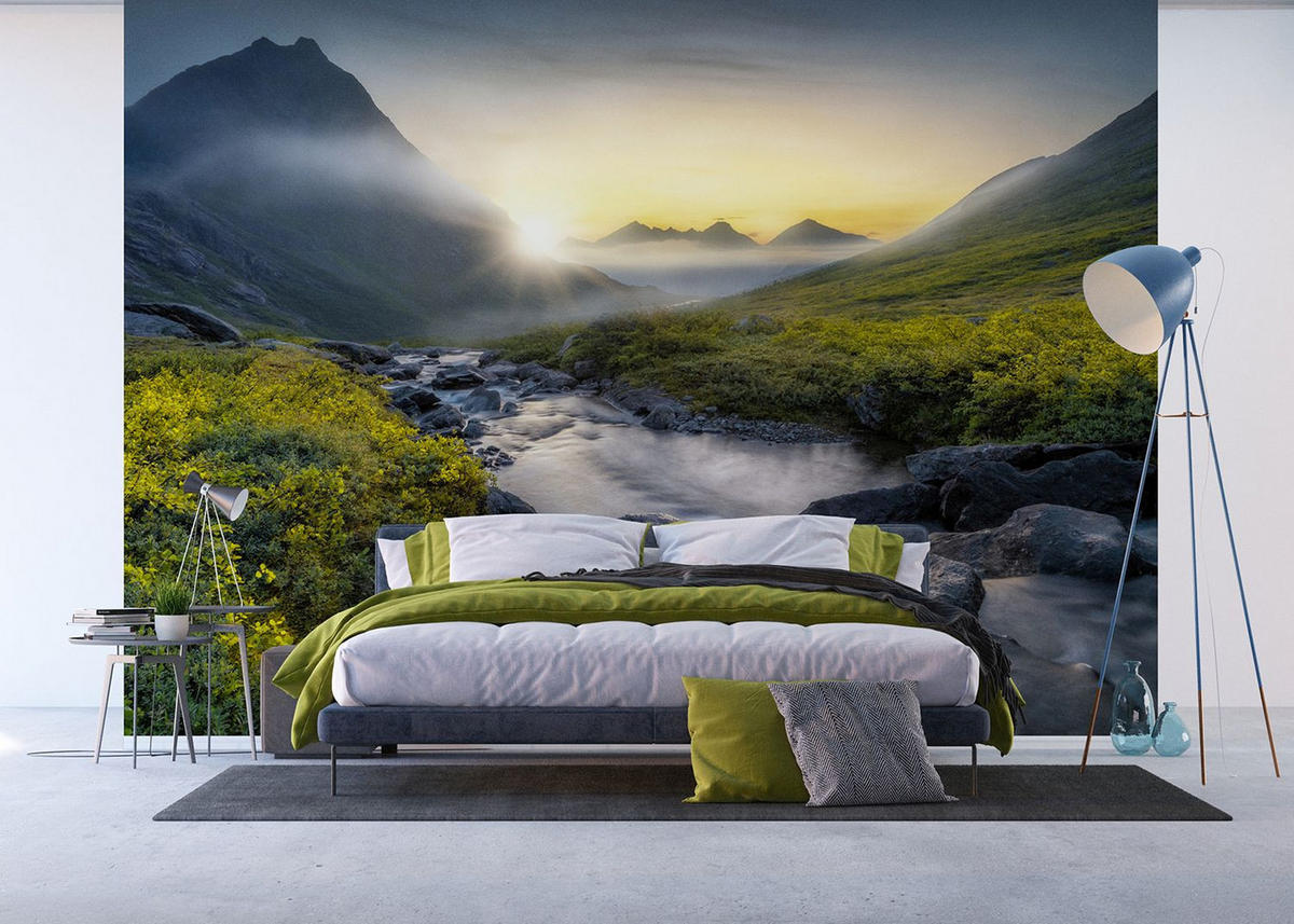 FOTOTAPETE Berglandschaft 375 x 270 cm - Grün, Papier (375/270cm) - Sanders & Sanders
