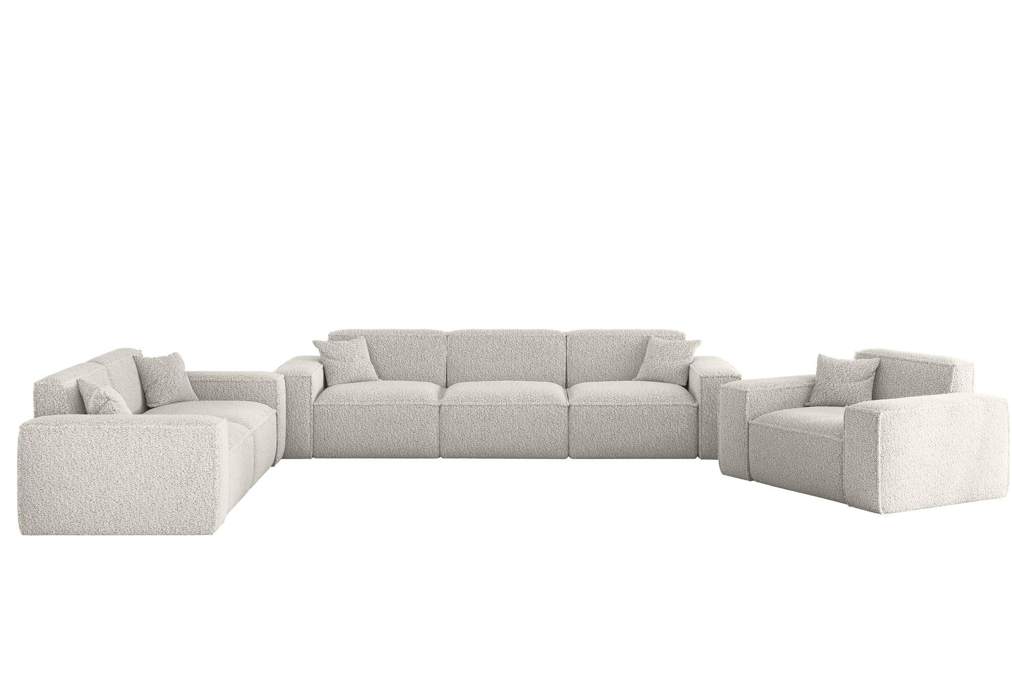 SOFASET Celes Premium 3-2-1 In Sven - Weiß, Holzwerkstoff/Textil (218/73/90cm) - Fun Möbel