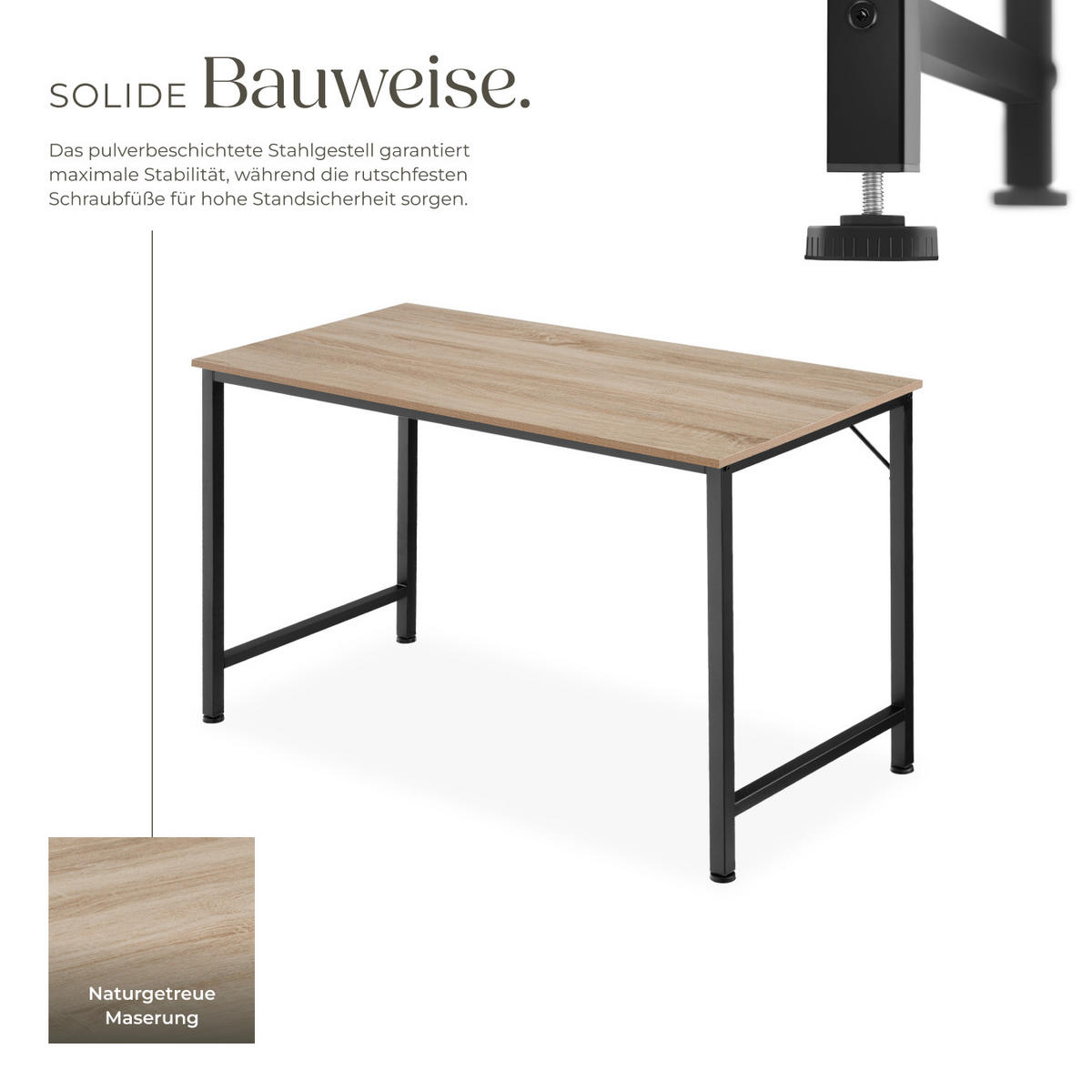 SCHREIBTISCH Jenkins, Höhe 75, 5 cm, Industrial Holz hell, Eiche Sonoma - Naturfarben, Holzwerkstoff (60/140/75.5cm) - tectake