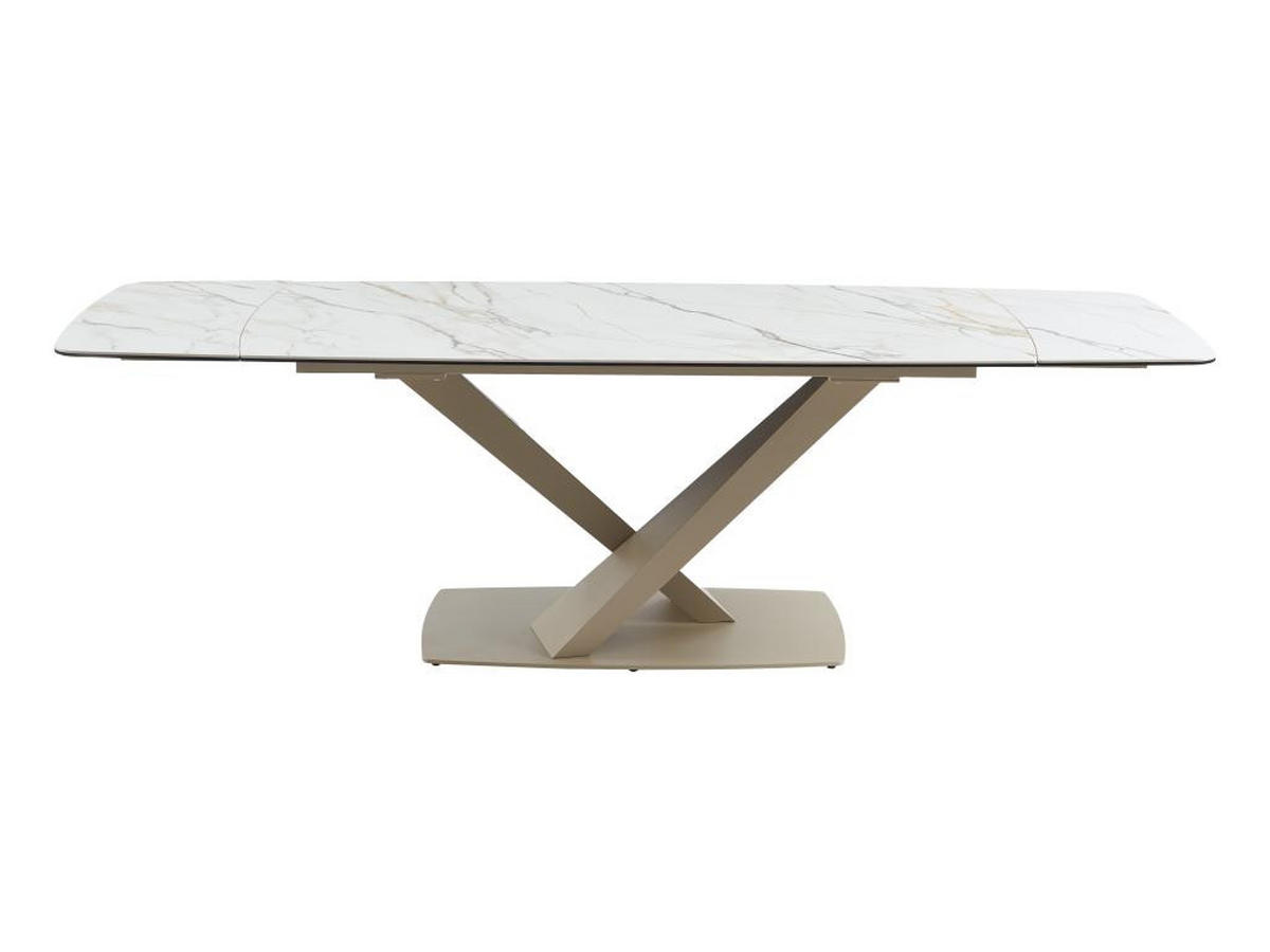 ESSTISCH ausziehbar - 6 bis 10 Personen - Sicherheitsglas, Keramik & Metall - Marmor-Optik Weiß & Beige - MALATA - Beige, Keramik (260/90/76cm) - Vente-Unique