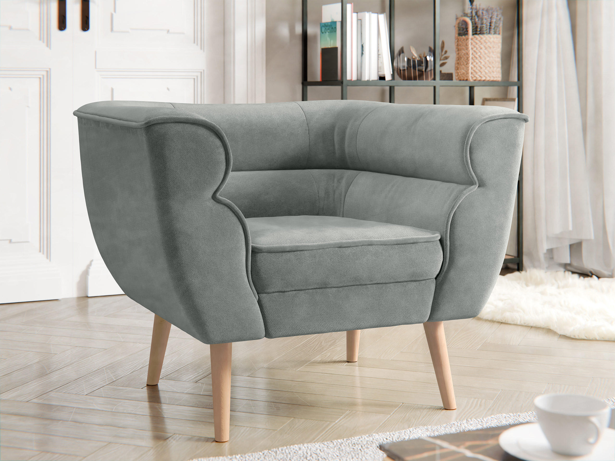 SESSEL Bal 1 - Naturfarben/Grau, Holz/Textil (82/75/74cm) - MIRJAN24