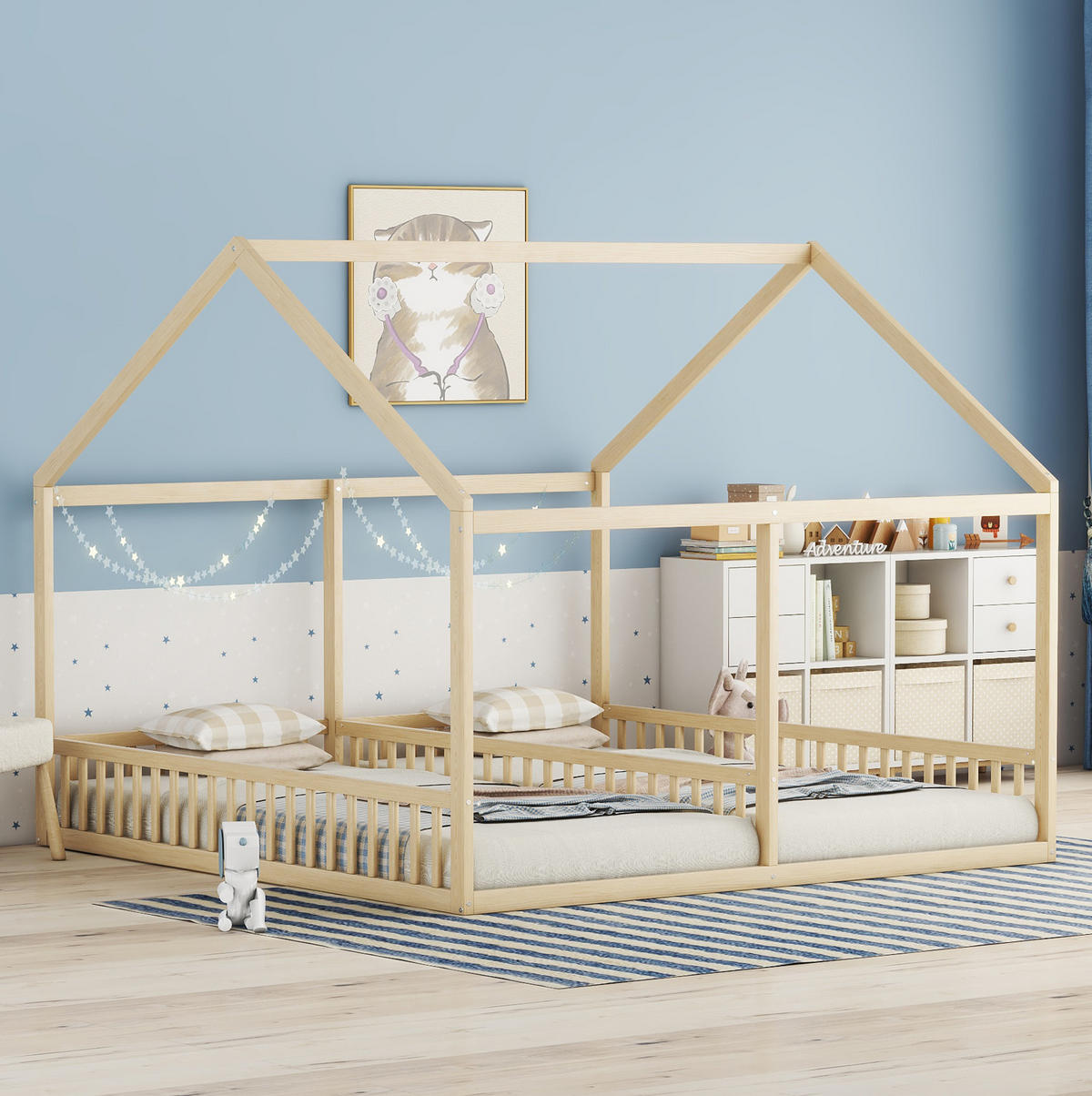 HAUSBETT 90/200 cm Natur mit Schutzgitter aus Kiefernholz und MDF - Naturfarben, Holz (90/200cm) - MIVRAY