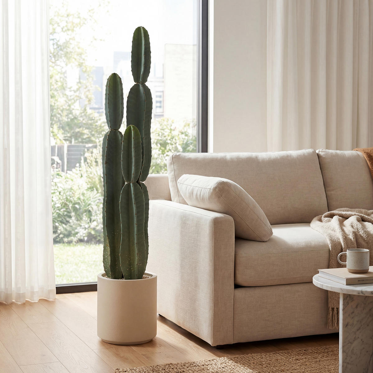 KUNSTPFLANZE Kunststoff Grün - Beige/Grün, Kunststoff (111cm) - HOMCOM