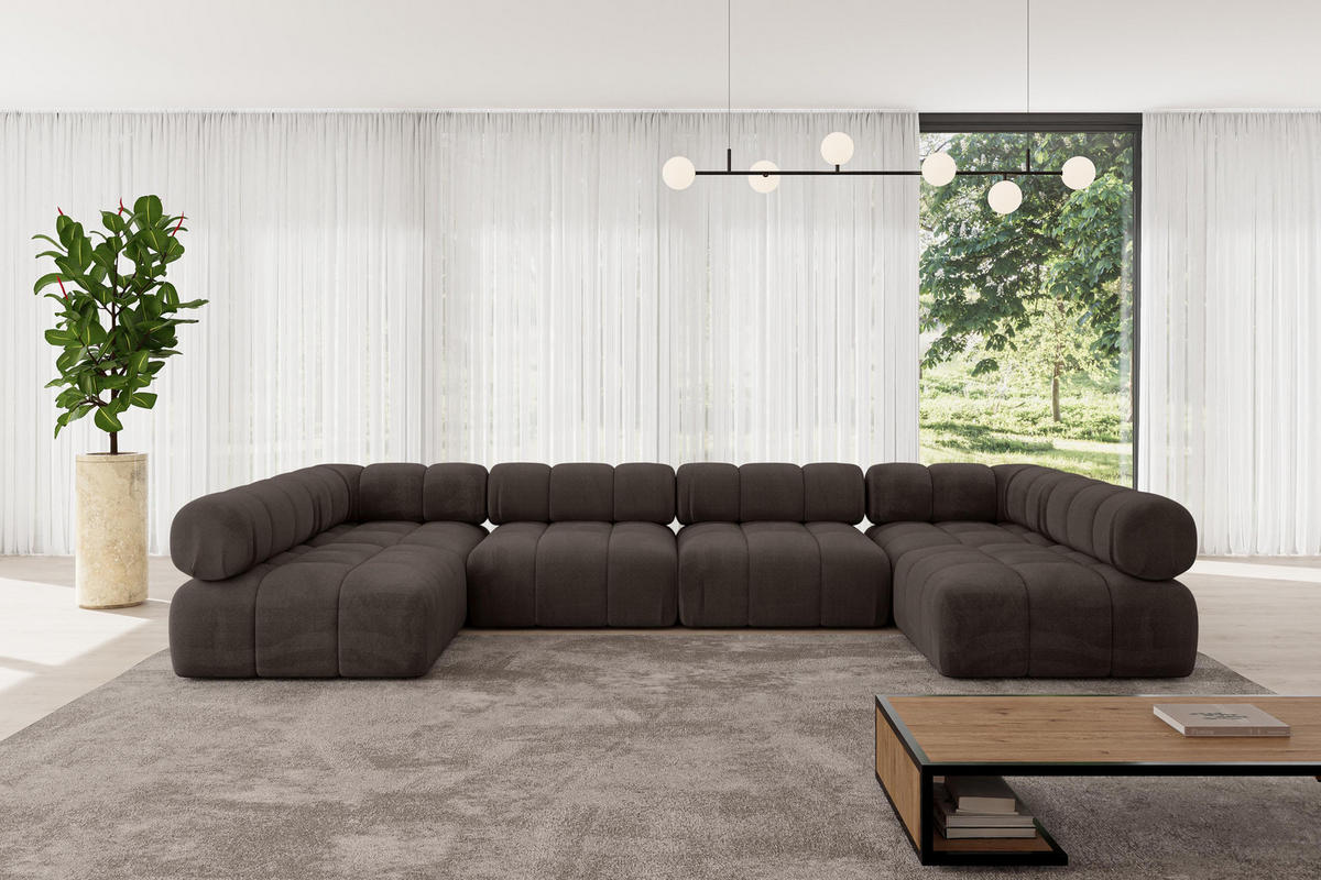 WOHNLANDSCHAFT modulares Sofa Garvo-U2 - 380x190x70 cm Braun Velours - Braun, Holzwerkstoff/Textil (380/70/190cm) - ALTDECOR