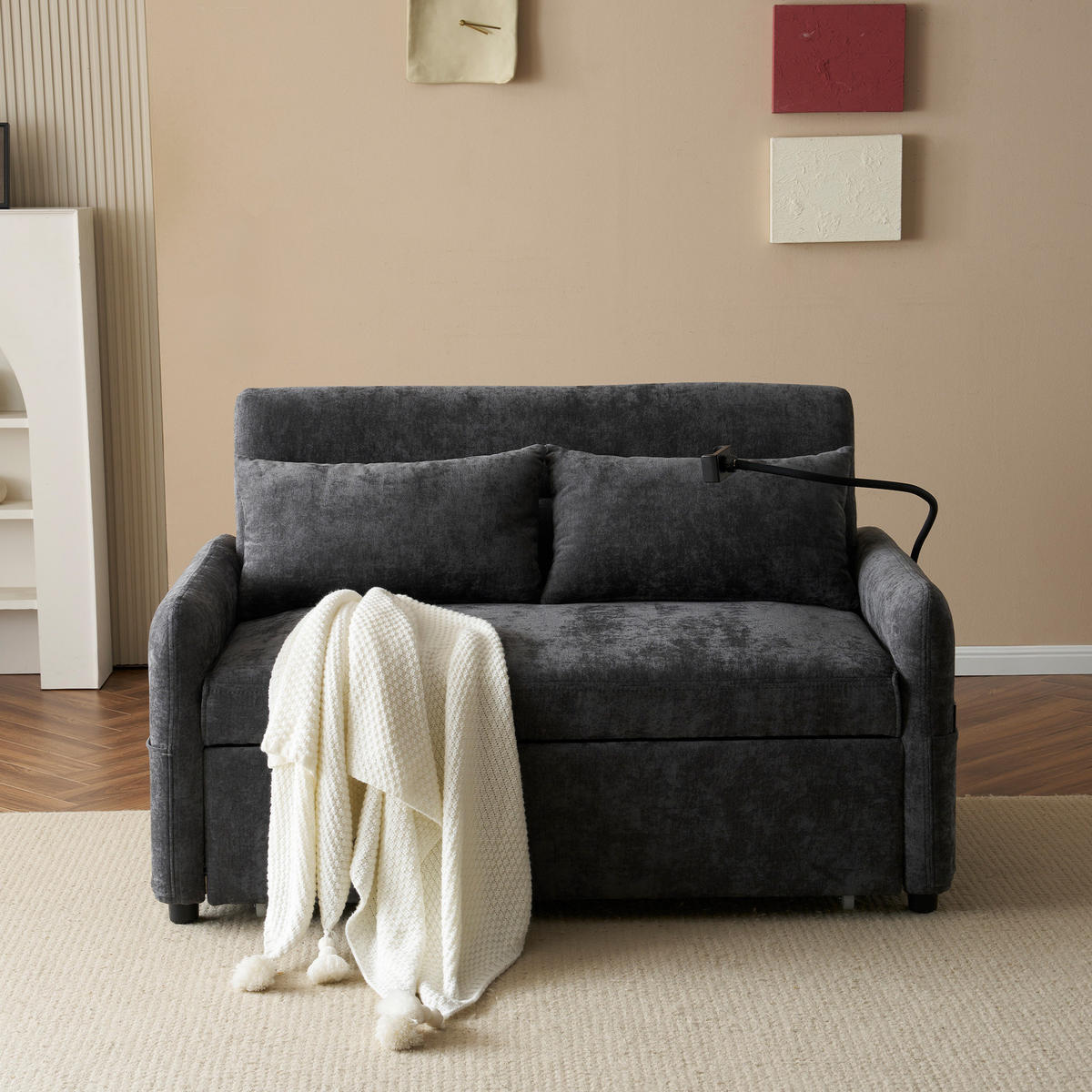 SCHLAFSOFA ausziehbar 129 x 163 cm Chenille Gray - Grau, Metall (76/81/129cm) - Meubliv