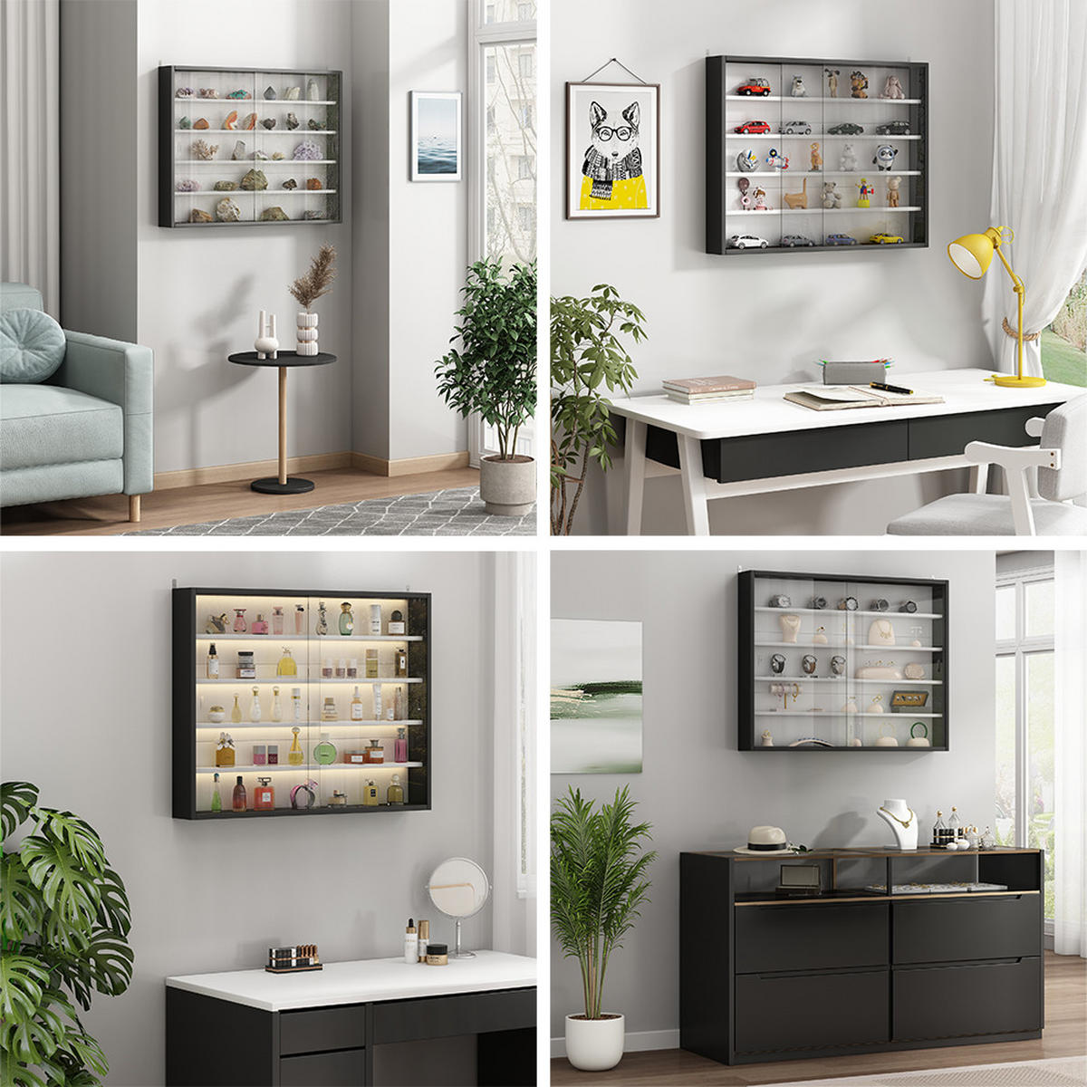 NÁSTĚNNÁ VITRÍNA Showla Černá/bílá - bílá/černá, kompozitní dřevo (80/60/10cm) - Vicco