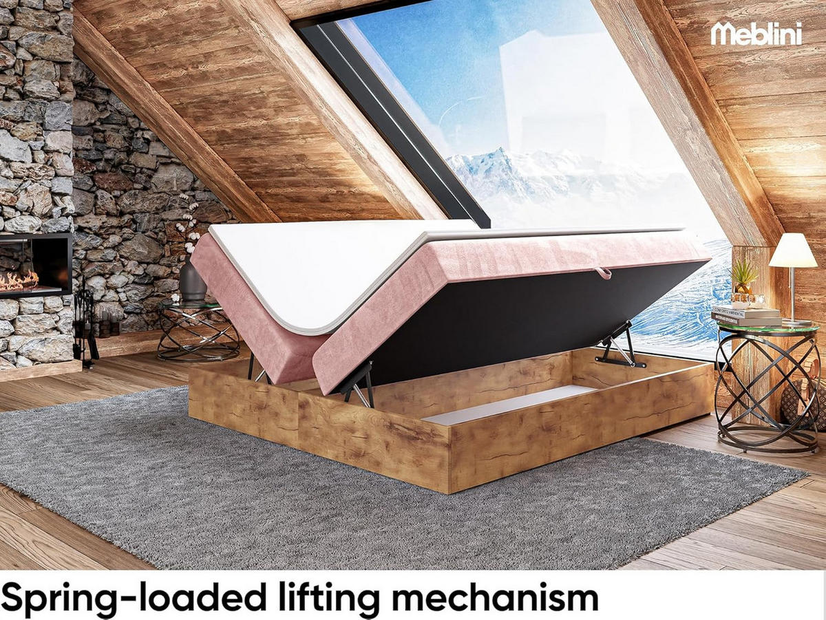 BOXSPRINGBETT LOFTY BOX - Rosa, Holzwerkstoff (200/220cm) - Meblini