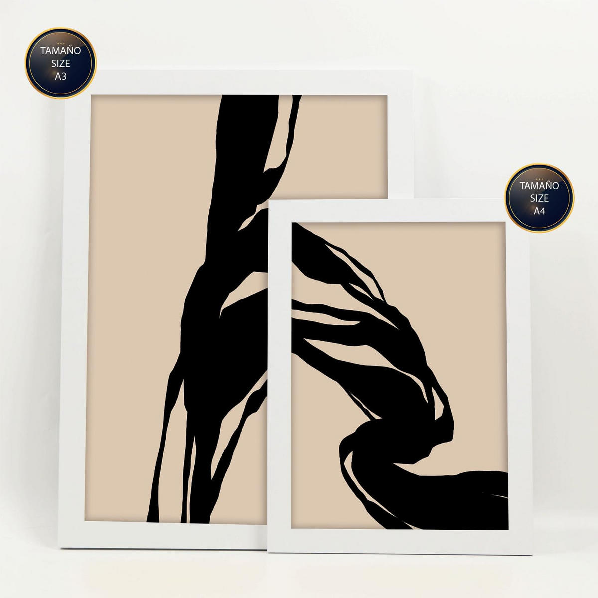 POSTER Set Mit 6 Kraftvoll In Abstrakter Form Ästhetische Dekorative Gemälde Für Ihr Wohnzimmer, Schlafzimmer Oder Zuhause A3 & A4 Weißer Rahmen - Weiß, Papier (29/3cm) - Nacnic