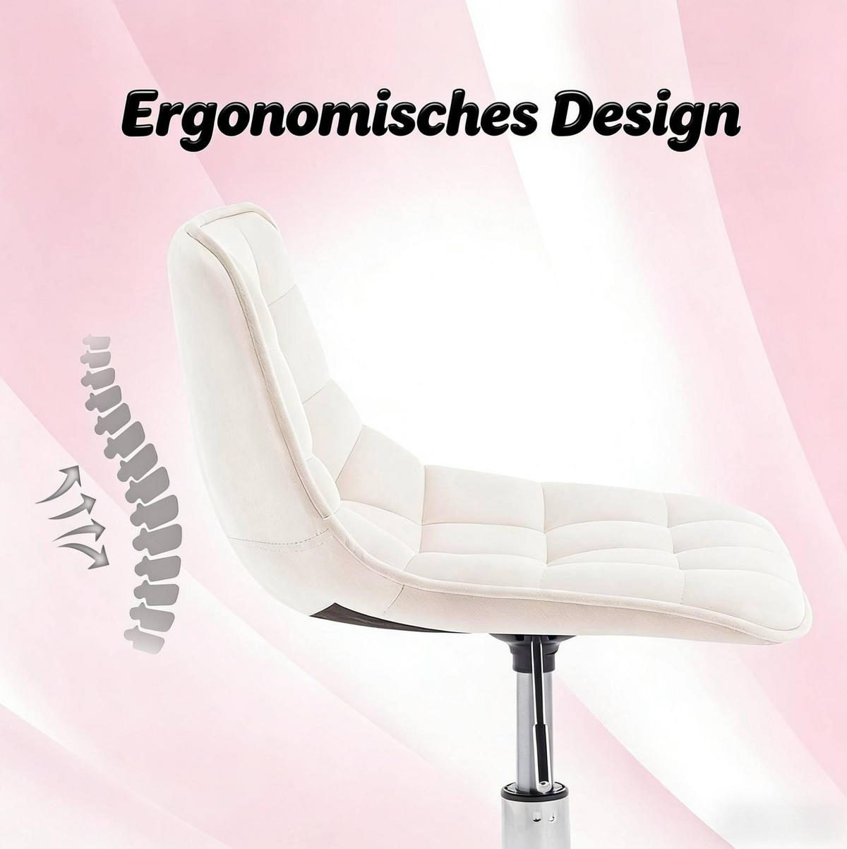 BÜROSTUHL höhenverstellbar drehbar Samt Cream White - Weiß, Metall (43/67.5/43cm) - Meubliv
