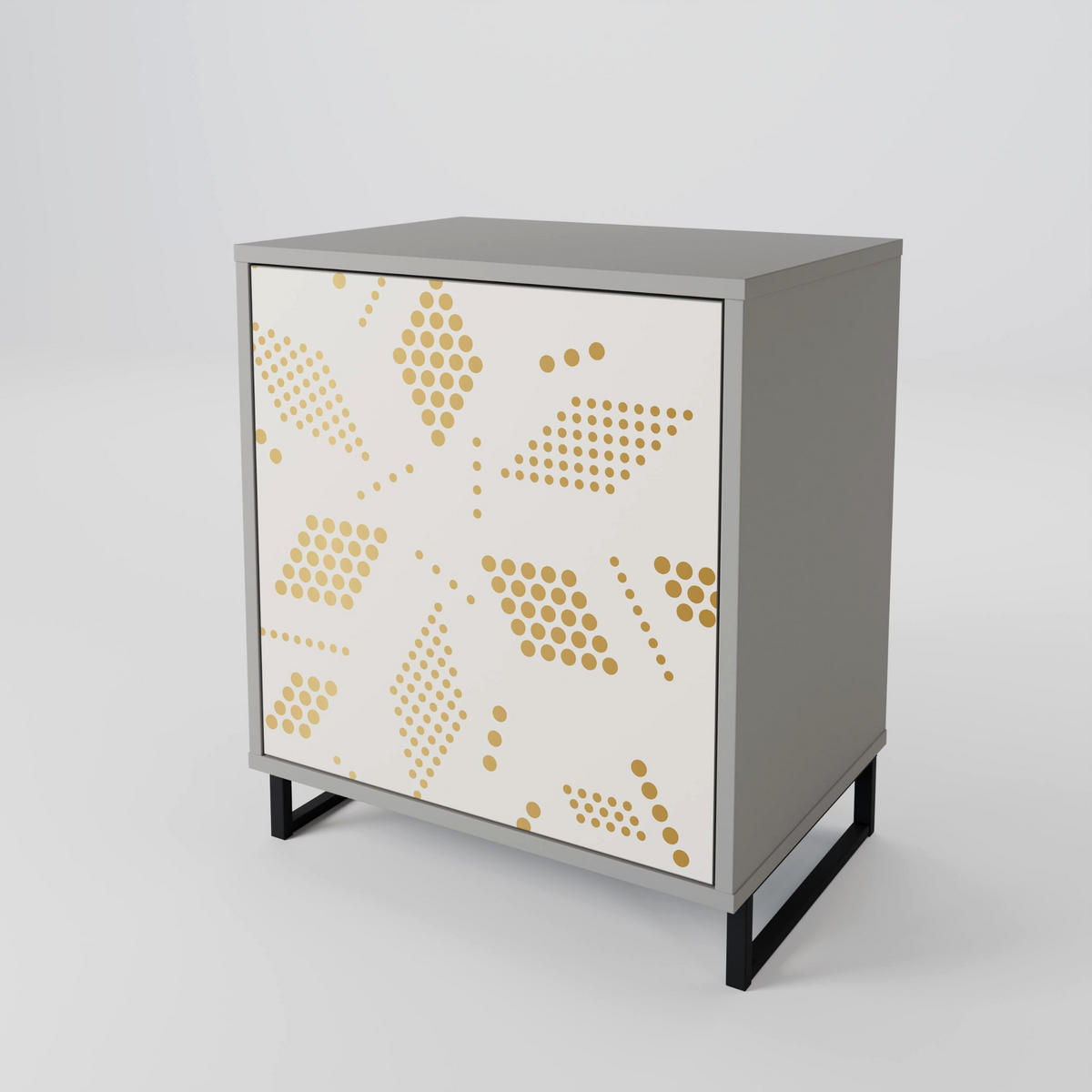 SIDEBOARD SPOTTED DAZE, Grau, 57,5x42x70,5 cm, Schwarze Metall-Sternfüße - Multicolor/Schwarz, Holzwerkstoff/Metall (57.5/70.5/42cm) - SpaceRebels