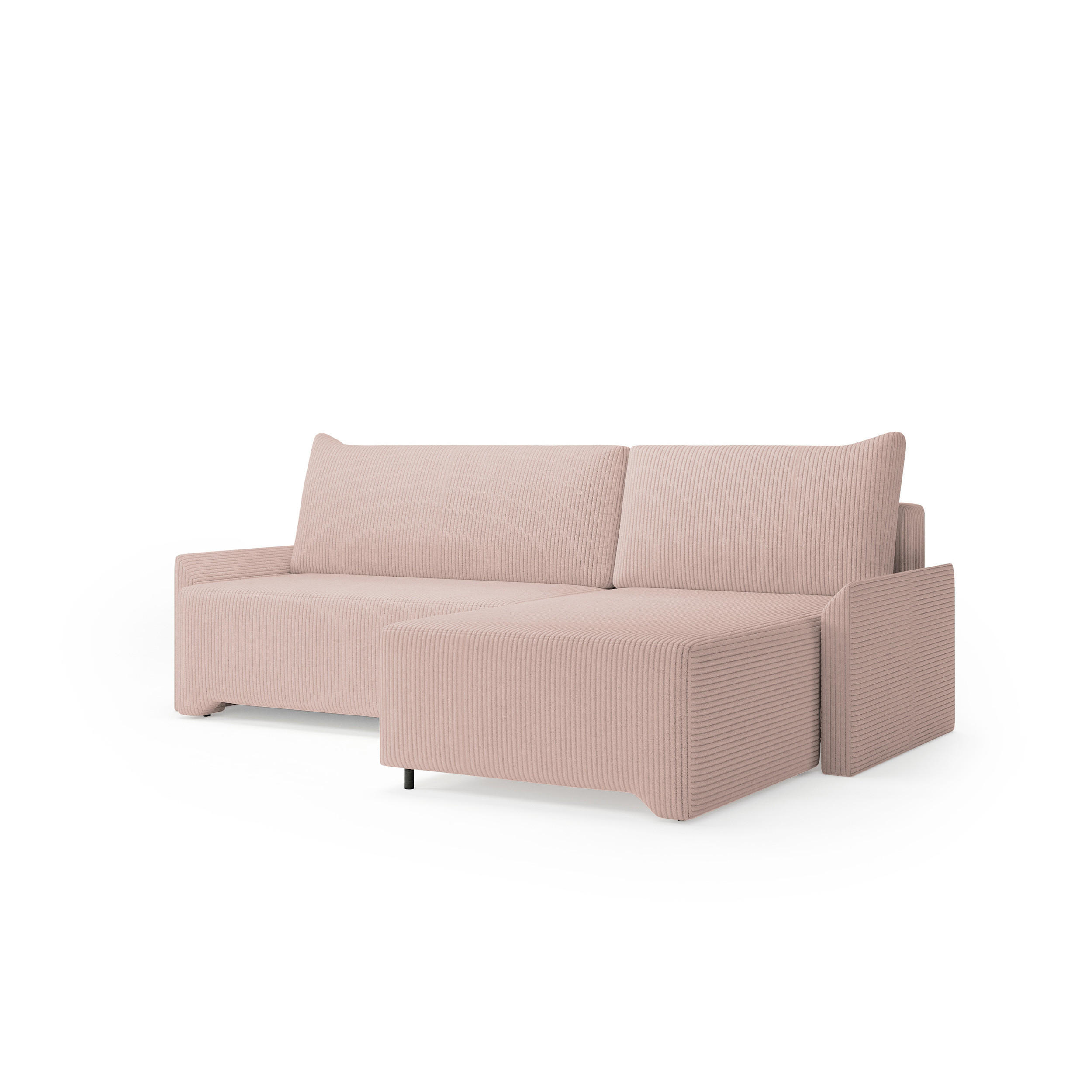 ECKSCHLAFSOFA - Rocky - Rechts, Flamingo (Poso 52) - Schwarz/Rosa, Holzwerkstoff/Metall (245/174cm) - Möblo