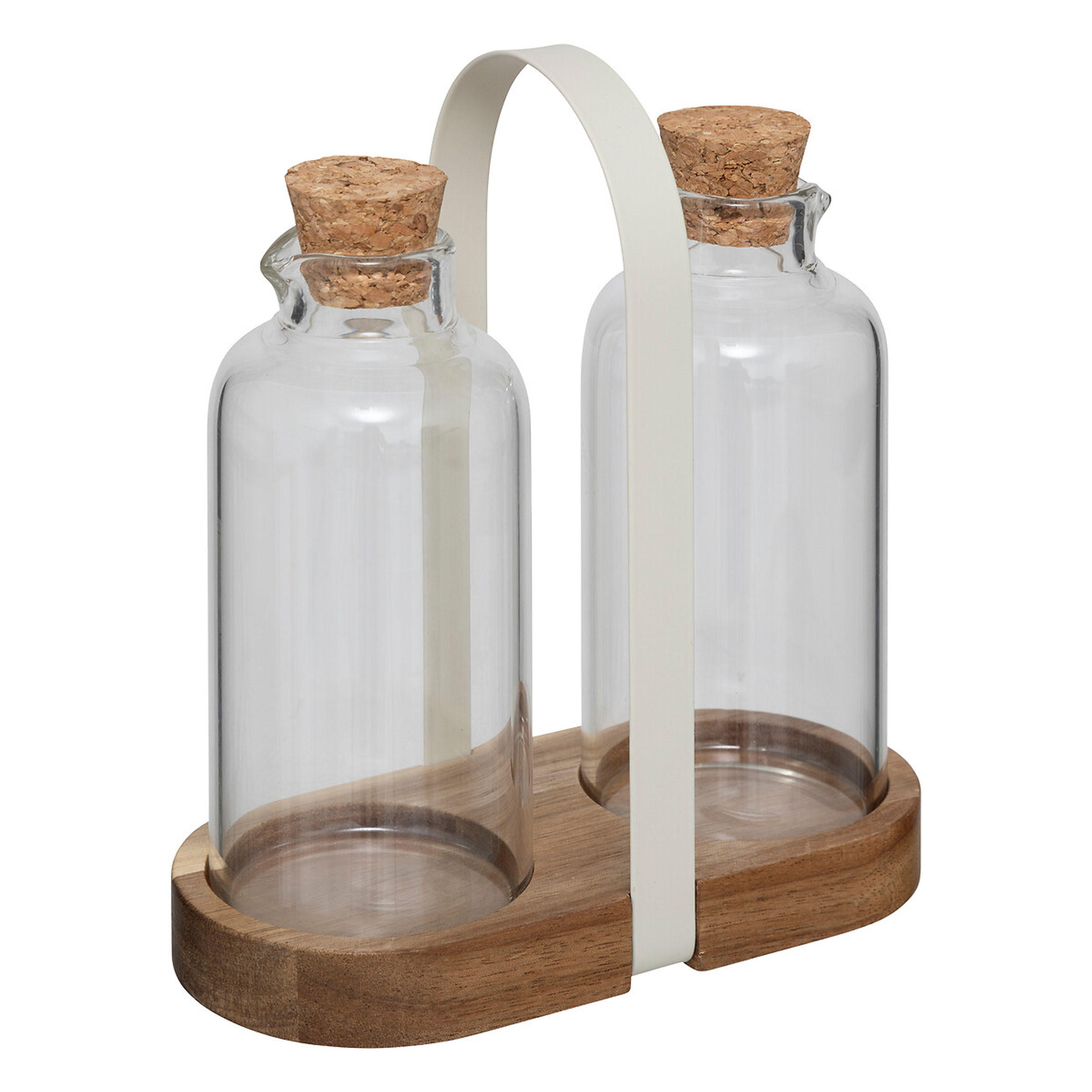 ESSIG UND ÖL Set, 3-tlg., Menage, Essigflasche, Ölflasche, Holz / Glas - Braun, Holz (9/20/18cm) - 5five Simply Smart