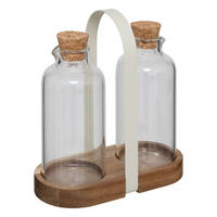 ESSIG UND ÖL Set, 3-tlg., Menage, Essigflasche, Ölflasche, Holz / Glas - Braun, Holz (9/20/18cm) - 5five Simply Smart