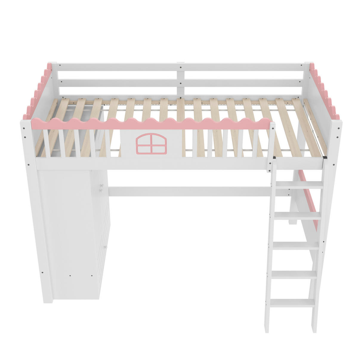 HOCHBETT 90/200 cm Weiß mit Kleiderschrank, Schublade und LED-Beleuchtung - Weiß, Holz (90/200cm) - Flora Grace