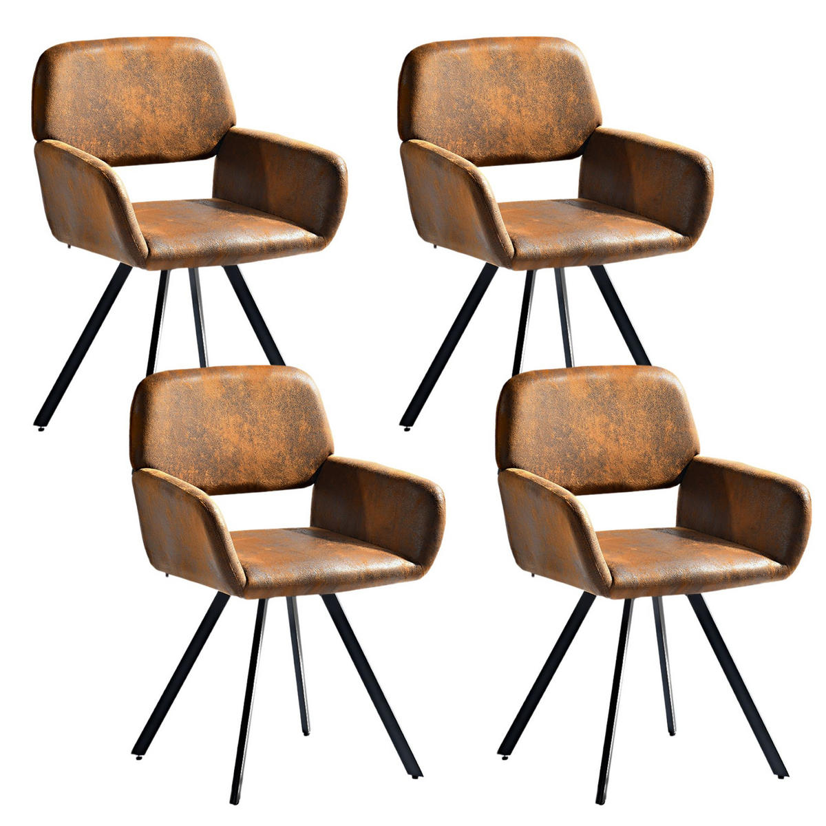 ESSTISCH SET Schwarz und Wildleder - Schwarz/Braun, Holzwerkstoff/Metall (80/75/160cm) - Urban Meuble