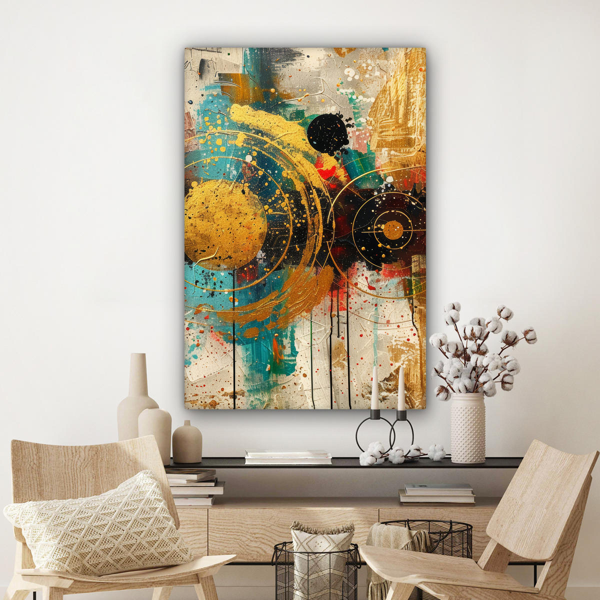 OBRAZ NA PLÁTNE Abstraktné - umenie - zlaté - moderné 80x120 cm - viacfarebná, textil (80/120cm) - MuchoWow