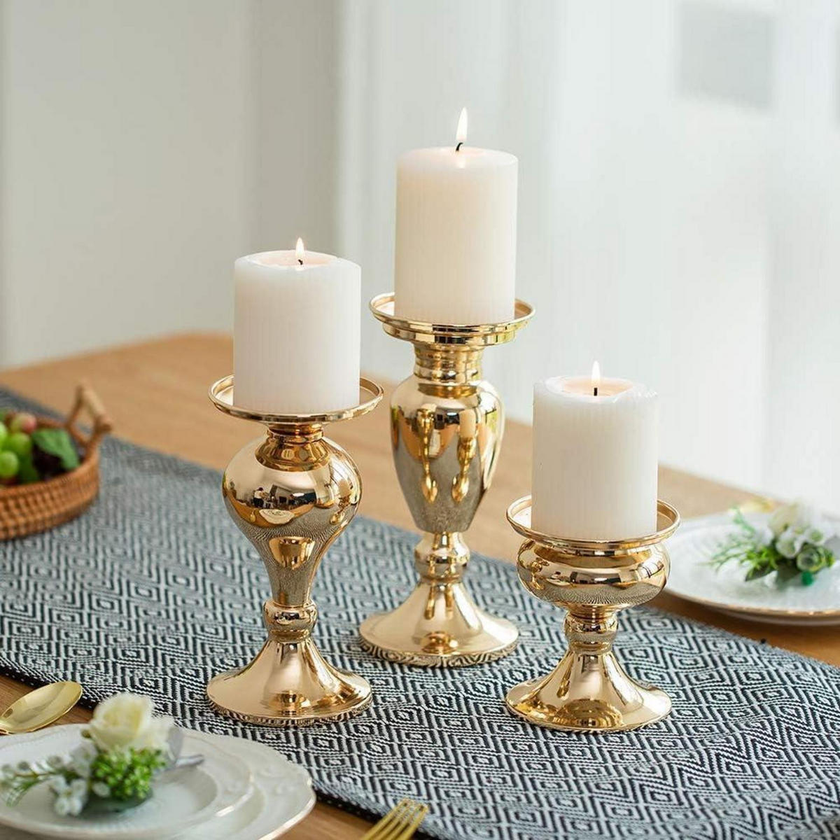 KERZENSTÄNDER 3er Set Gold Metall - Goldfarben, Metall (9.3/11.4/9.3cm)