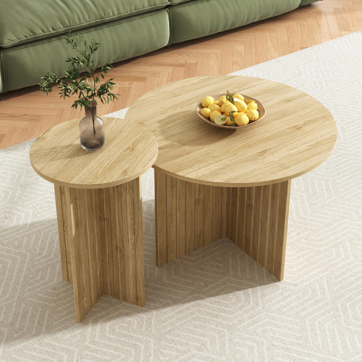 RUNDE Couchtische & Kaffeetische im skandinavischen Design 76/76/50 cm und 40/40/56,5 cm Naturfarben - Naturfarben, Holzwerkstoff (116/116/56.5cm) - Redom