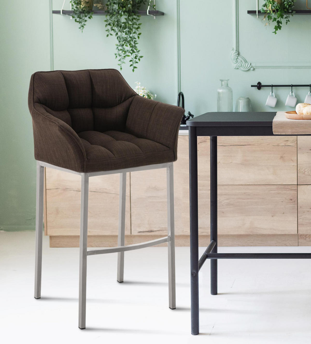 BARHOCKER Stoff braun - Edelstahlfarben/Braun, Textil/Metall (64/110/48cm) - CLP