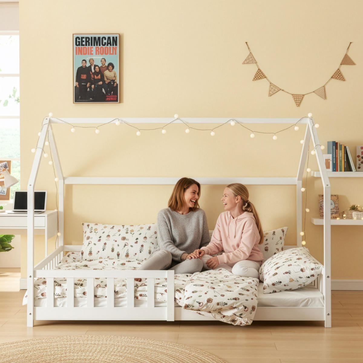 HAUSBETT Hesel - Weiß, Holz (140/200cm) - [en.casa]